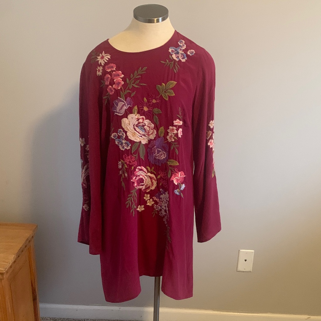 Nwt Embroidered Silk Kimono Swing Dress Retail $365.00
